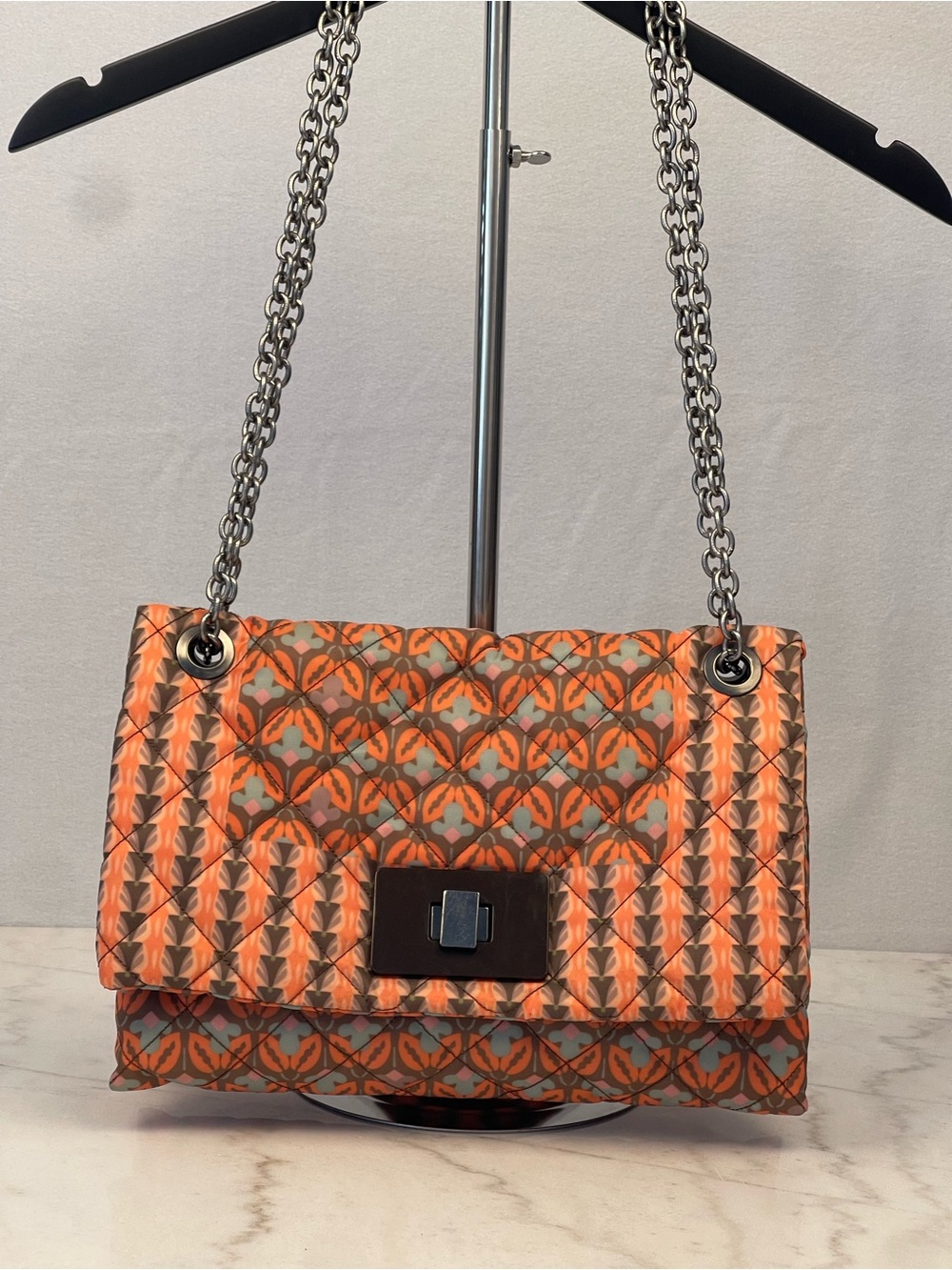 Maliparmi Quilted Orange & Gray Chain-Handle Shoulder Bag